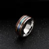 8mm inlay Hawaiian Koa Koa Abalone Shell Anéis de Dedo Band Titanium Titanium Anel de Aço Inoxidável para Mulheres Homens Moda Jóias Will e Sandy