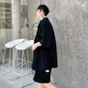 IEFB Summer Black White Half Sleeve Blazer Etikett Design Mäns lösa överdimensionerade Causl koreanska trend kostymfickor 9Y7032 210524