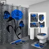 5 Farben Rosendruck 3D Duschvorhang Wasserdicht Polyester Badezimmer Vorhang Anti-Rutsch-Badematte Set WC Teppiche Teppich Home Decor 211115