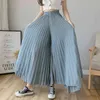 Мода летние Свободные плиссированные шифоновые юбки брюки женские девятая высокая талия вертикальный плюс размер юбка 90H 210420
