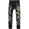 Мужские китайский модный дракон черный тощий джинсы стрейч уютные моды бедра хип-хоп брюки уличные печать брюки 210716