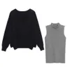 Women Autumn Winter Sweater 2 Piece Set Sexy Off shoulder Loose Bat Sleeve Knit Pullover + Slim Stand Collar Kintted Tank Top 210608