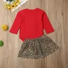 0-18M Christmas born Infant Baby Girl Clothes Set Cartoon Deer Long Sleeve Tops Leopard Skirts Xmas Outfits 210515