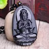 Hanger Kettingen Amitabha Tathagata Bodhisattva Ketting Zwart Gesneden Boeddha Lucky Amulet voor Vrouwen Mannen Pendents Sieraden Drop