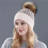 Xthree winter wool knitted hat beanies real mink fur pom poms Skullies for women girls feminino 211119