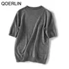 Försäljning Sommarställ Krage T-shirt Halvärmad Sticka Sweater Slim Basic Tops Tee Shirts Black White Wear 210601