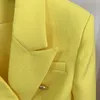 Stile classico Top Quality Design originale Blazer doppiopetto da donna Giacca da abito slim Fibbie in metallo Blazer gialli Canapa Cappotto in filato misto cotone Outwear 2135
