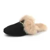 Kadın Bahar Peluş Terlik Kare Toe Gerçek Tavşan Kürk Çevirme Fuzzy Terlik Katır Terlik Süet Slaytlar Loafer P115 210903