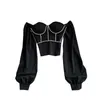 ezgaga 섹시한 블라우스 여성 라인 석 슬림 봄 패션 긴 소매 어깨 클럽웨어 자르기 탑스 우아한 셔츠 캐주얼 210430