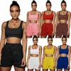 Survêtements d'été Femmes jogger costume débardeur crop top + shorts fitness deux pièces ensemble grande taille 2XL tenues noir bleu sportswear sans manches T-shirt + short 5378