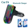 F8 Car Chargers BT5.0 FM Transmitter Atmosphere Lightr Kit MP3 Modulator Wireless Handsfree Audio Receiver RGB Color with Box