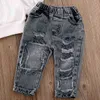 Pudcoco Toddler Bebek Kız Giysileri Düz Renk Saç Topu Kazak Tops Yırtık Denim Uzun Pantolon 2 adet Kıyafetler Pamuk Giysileri Set X0902