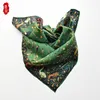 Army green luxury natural scarf women printed bird 100% real silk twill scarves wrap shawl square 65cm bandana lady bufanda