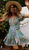 Fitshinling Deep V Cou Summer Wrap Robe Imprimer Floral Sexy Pareo Beach Wear Bohemian Slim Robe Holiday Short Dresse 210722