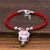 New Cute Lucky Cat Ceramic Beads Safe Bracelet Red Rope Bangle Handmade Fashion Jewelry Adjustable Length