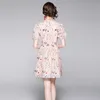 Retro Holiday Style Print Floral Hollow Out Embroidered Mini Dress For Women Sweet Party 210529