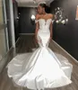 Elegant African Dubai Arabic Mermaid Wedding Dresses Bridal Gowns Off Shoulder Sweetheart Lace Appliques Court Train Bride Dress Vestidos De Marriage