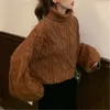 Aeelegantmis coreano allentato torsione maglione donna spessa morbida dolcevita calda maglione pullover femminile vintage oversize ritagliata a maglia top 210607