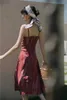 Vår sommar damer 2021 retro klänning oljemålning textur hängslen vikar asymmetriska split ändar eleganta fest casual klänningar