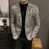 Men's Suits Men's & Blazers 2023 Fashion Boutique Velveteen Leopard Print Casual Blazer Male Slim Dress Stage Suit Jacket