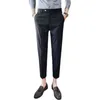 韓国のカジュアルなビジネスのドレスパンツメンズオフィスの社会的なズボンの固体色の色の結婚式のズボン足首の長さ灰色ブラック210527