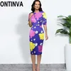 Roxo Amarelo Impressão Floral Bodycon Vestido para Mulheres Manga Curta Midi Comprimento Elegante Elegante Modest Bainha De Verão Vestidos De Escritório 210527