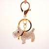 Keychains Rhinestone-Crystal Cute Bell Puppy Key Chain Zodiac Dog Ring Metal Pendant Women's Bag Accessories Small Gift