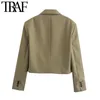 TRAF Women Fashion Loose Fitting Cropped Blazer Coat Vintage Notched Collar Long Sleeve Female Outerwear Chic Veste 210415