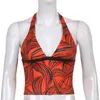 Paisley Drukuj Y2K Halter Crop Topy Dla Dziewczyn Sexy Kobiety Tie Dye Lato Backless V Neck Koszula Koszula TEE Beachwear Kamizelka 210510