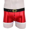 Män Boxer Underkläder Tränar Julfaux Läder Tryckt Bältesmönster Shorts Santa Claus Homme Mäns Badkläder