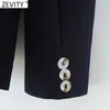 Zevity Women Fashion Once Button Navy Blue Fitting Blazer Coame Office Business Femme Overwear Chic Tops CT687 210603