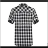 Dress Shirts Męskie Odzież Drop Dostawa 2021 Moda Plaid Caskiet Krótki Rękaw High Collar Koszulka Homme Vintage Koszula Mężczyźni Odzież R2JII