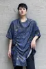 IEFB Summer Denim Blue Gilded Drawstring Design Loose Off Shoulder Men's Short Sleeve T-shirt Oversized Causal Tops 9Y7377 210524