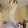 Pendellampor moderna anpassade stor lång trappa belysning led kulllampa regndropp spiral kristall kandelier för el och hem