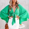 Chiffon Women Top Strapless Blouse Ruffles v Neck Tank Elegante manica a fiamma camicie da festa Streetwear 210514 210514