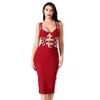 Sommar och kvinnors bandage Sexig Spaghetti Metal Buckle Hollow Tight Body Celebrity Party Dress Vestidos 210527