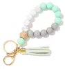 Bracelete Keychains Pu Couro Borla Tassel Chaveiro Alimento Silicone Bead Braceletes Chave Anel de Chave Moda Jóias Festa Favor 9 Projetos Atacado BT6602