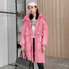 Colletto alla coreana da donna invernale 90% piumino d'anatra bianco Parka cappuccio staccabile Cappotto lungo allentato spesso caldo rosa capispalla 210430