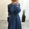 Hög midja chic jean dress kvinna slim långärmad bodycon o-neck vintage blå maxi klänningar kvinnlig gata kläder våren 210603