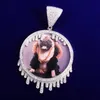 Anpassad cirkel PO droppande medaljonger Pendant Solid Back Men Hip Hop Necklace Cubic Zircon Rock Jewelry268S3743951