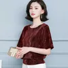 Chemise à paillettes Tops Mode Élégante Blouse à paillettes brillantes Tunique Femmes Blouses Plus Taille Rouge Golden Shine Blouses pour femmes 10127 210527