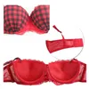 NXY sexy setMierside Sexy Red Plaid Printed Bra red/purple color sexy lingerie with beautiful bow Push Up Women Set B/C 32-38 1127