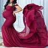 2021 Ciąża Dress Photo Shoot Smake Maternity Fotografia Rekwizyty Suknie Sexy Off Ramię Bawełna + Szyfonowa Summer Sukienka w ciąży X0902