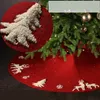 92/122cm New Year 2022 Red Knitted Elk White Flannel Embroidered Snowflake Tree Skirt Christmas Home Decorations Xmas