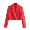 Za röd beskuren blazer kvinnor långärmad wrap dubbel breasted linne blazers coat woman mode vintage sommar ytterkläder topp 210602