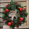 Feestelijke feestartikelen Thuis Tuin 30cm Kerst Krans Garland Rode Berry voor Voordeur Venster Raamhaard Decoratie decoratieve bloemen w