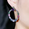Wielofunkcyjny Cyrkonia Rainbow Color Big Circle Round Drop Kolczyki dla Kobiet Moda Czeski Biżuteria Cz738 210714