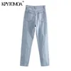 KPYTOMOA Women Chic Fashion Ripped Hole Side Pockets Jeans Vintage High Waist Zipper Fly Denim Female Ankle Trousers Mujer 210616