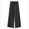[EAM] taille haute élastique gris fente sangle pantalon large coupe ample pantalon femmes mode printemps été 1DD7425 21512