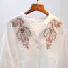 Vanovich blouses och toppar kvinnor broderade bomull sommar v-nacke pluz storlek mode vild kläder 210615
